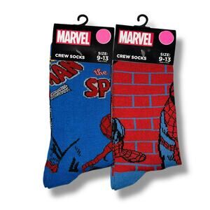 2 Pair Unisex Marvel Spider Man Novelty Crew Socks Blue Red Mens Shoe 6 to 12
